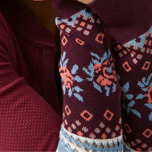 NWT Free People Boho Mikah Layering Long Cuff Top Blouse Henley Wine Combo XL - Picture 6 of 7